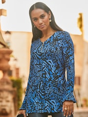 Sosandar Blue Zip Neck Tunic Top - Image 4 of 5