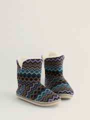 Seasalt Cornwall Navy Blue Geometric Print Snooze Slipper Booties Slippers - Image 1 of 2