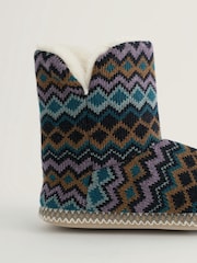 Seasalt Cornwall Navy Blue Geometric Print Snooze Slipper Booties Slippers - Image 2 of 2