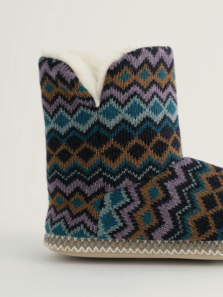 Seasalt Cornwall Navy Blue Geometric Print Snooze Slipper Booties Slippers - Image 2 of 2 Seasalt Cornwall Navy Blue Geometric Print Snooze Slipper Booties Slippers - Image 2 of 2