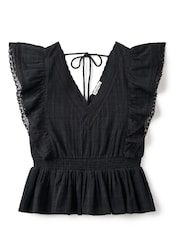 Another Sunday Ruffle Sleeve Top With Lace Trims and Tassels In Black - Image 3 of 5