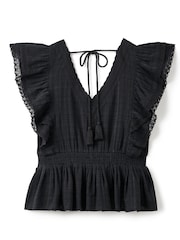 Another Sunday Ruffle Sleeve Top With Lace Trims and Tassels In Black - Image 4 of 5