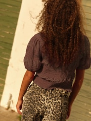 Chocolate Brown Short Sleeve Smock Tie Back Top - Image 3 of 7