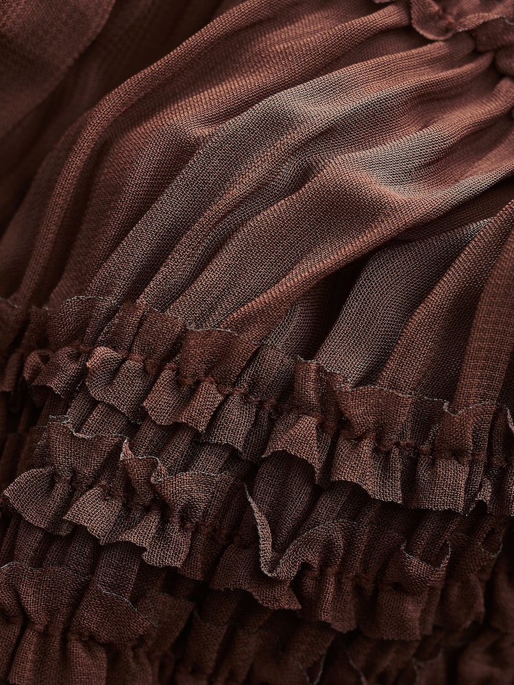 Chocolate Brown Short Sleeve Smock Tie Back Top - Image 7 of 7