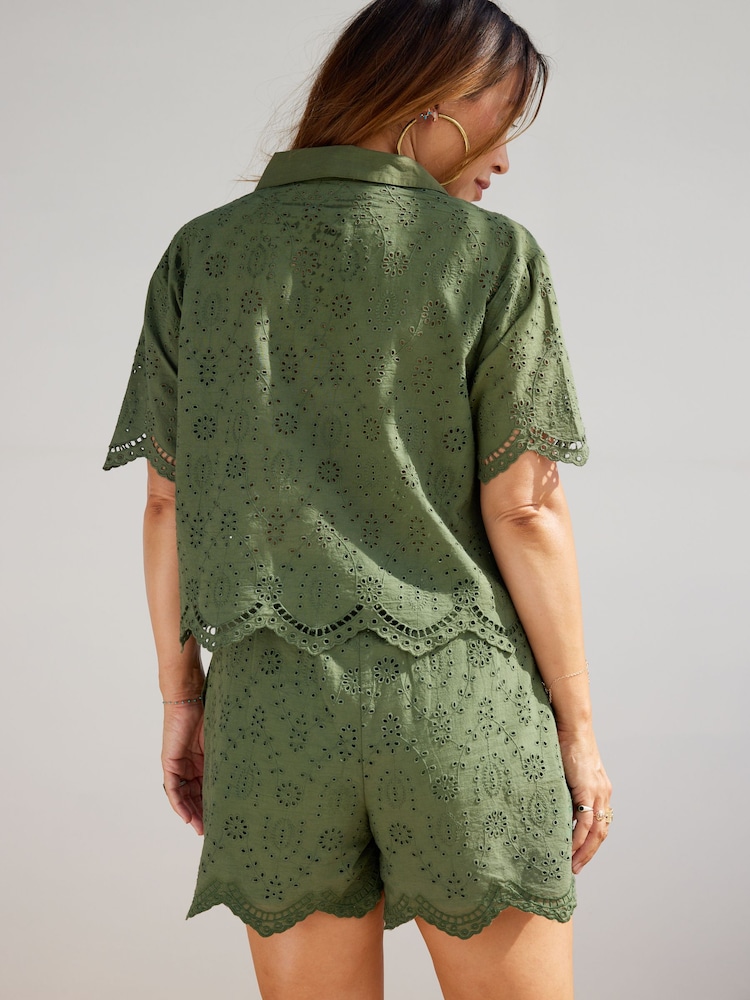 Myleene Klass Khaki Green Broderie Coord Short - Image 2 of 8