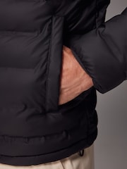 Black Shower Resistant Rubberised Hooded Puffer Coat - Image 10 of 16