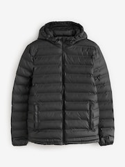 Black Shower Resistant Rubberised Hooded Puffer Coat - Image 11 of 16