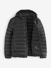 Black Shower Resistant Rubberised Hooded Puffer Coat - Image 12 of 16