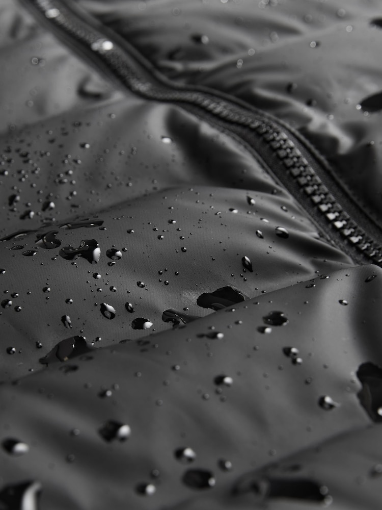 Black Shower Resistant Rubberised Hooded Puffer Coat - Image 16 of 16
