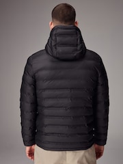 Black Shower Resistant Rubberised Hooded Puffer Coat - Image 3 of 16