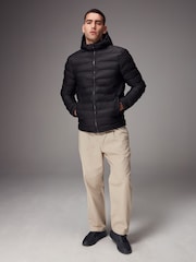 Black Shower Resistant Rubberised Hooded Puffer Coat - Image 6 of 16