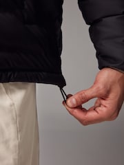 Black Shower Resistant Rubberised Hooded Puffer Coat - Image 9 of 16