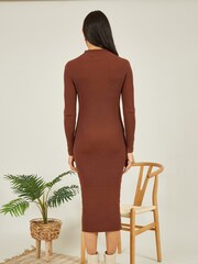 Mela Brown Knitted Fitted Midi Dress - Image 2 of 5