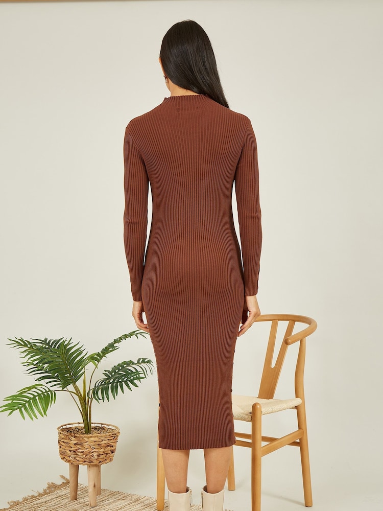 Mela Brown Knitted Fitted Midi Dress - Image 2 of 5