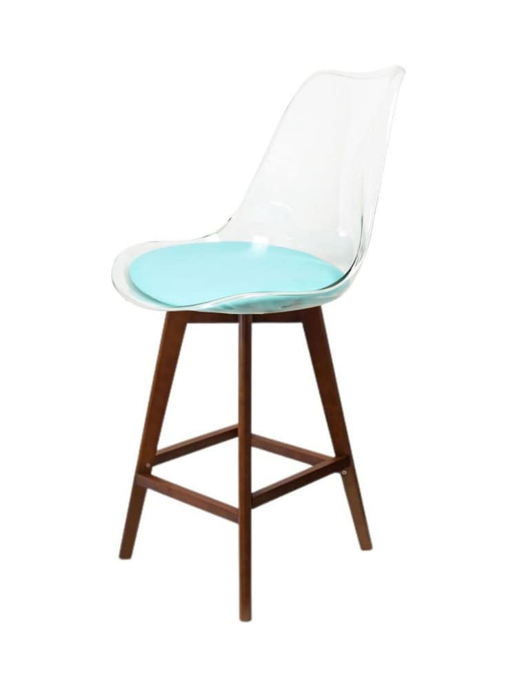 Fusion Living Aqua Soho Clear Plastic Bar Stool with Dark Wood Legs - Image 2 of 5