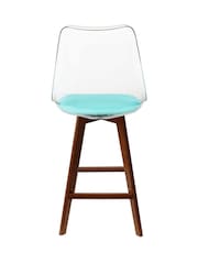 Fusion Living Aqua Soho Clear Plastic Bar Stool with Dark Wood Legs - Image 3 of 5