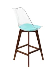 Fusion Living Aqua Soho Clear Plastic Bar Stool with Dark Wood Legs - Image 4 of 5