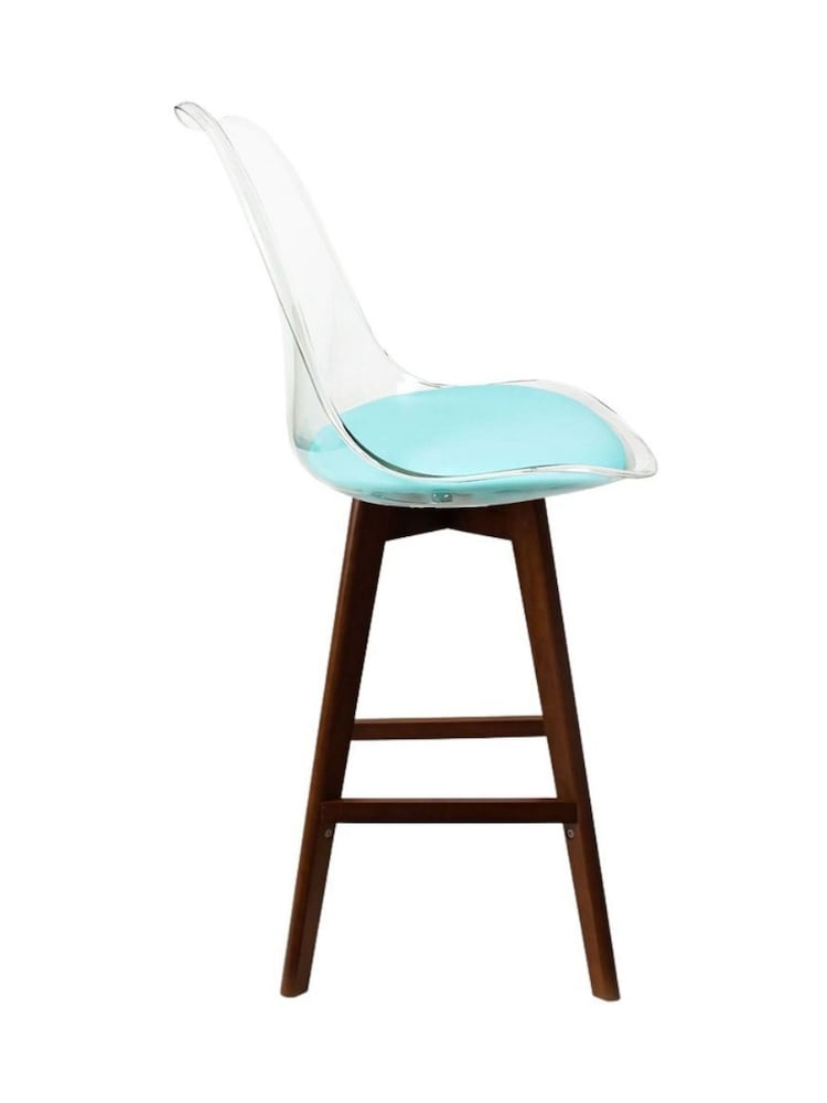 Fusion Living Aqua Soho Clear Plastic Bar Stool with Dark Wood Legs - Image 5 of 5