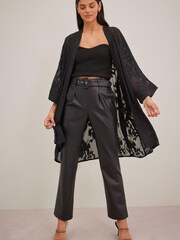 Black Sheer Embroidered Longline Kimono - Image 1 of 7