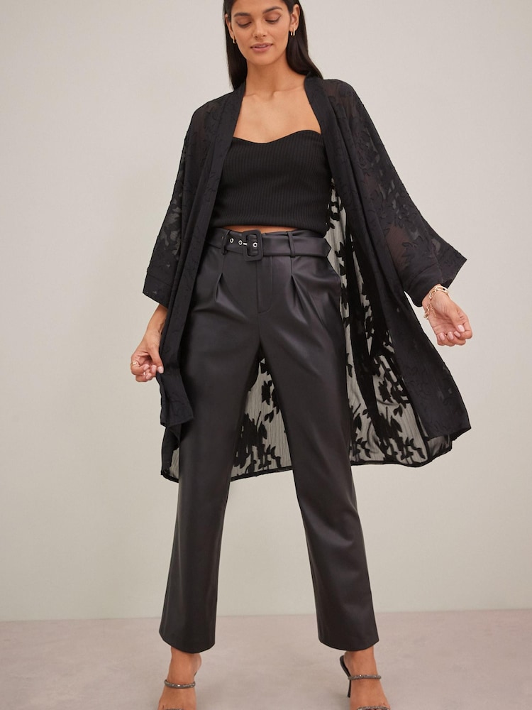 Black Sheer Embroidered Longline Kimono - Image 1 of 7