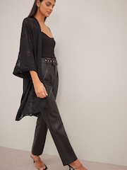 Black Sheer Embroidered Longline Kimono - Image 2 of 7