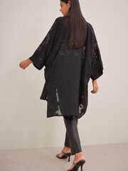 Black Sheer Embroidered Longline Kimono - Image 3 of 7