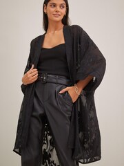 Black Sheer Embroidered Longline Kimono - Image 4 of 7