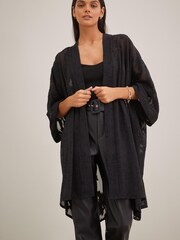 Black Sheer Embroidered Longline Kimono - Image 5 of 7