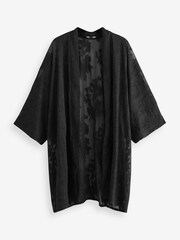 Black Sheer Embroidered Longline Kimono - Image 6 of 7