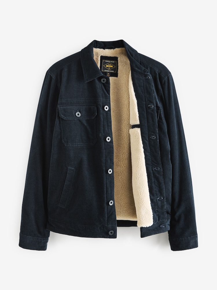 Navy Blue Cord Borg Lined Trucker Jacket - Image 1 of 11