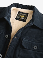 Navy Blue Cord Borg Lined Trucker Jacket - Image 8 of 11