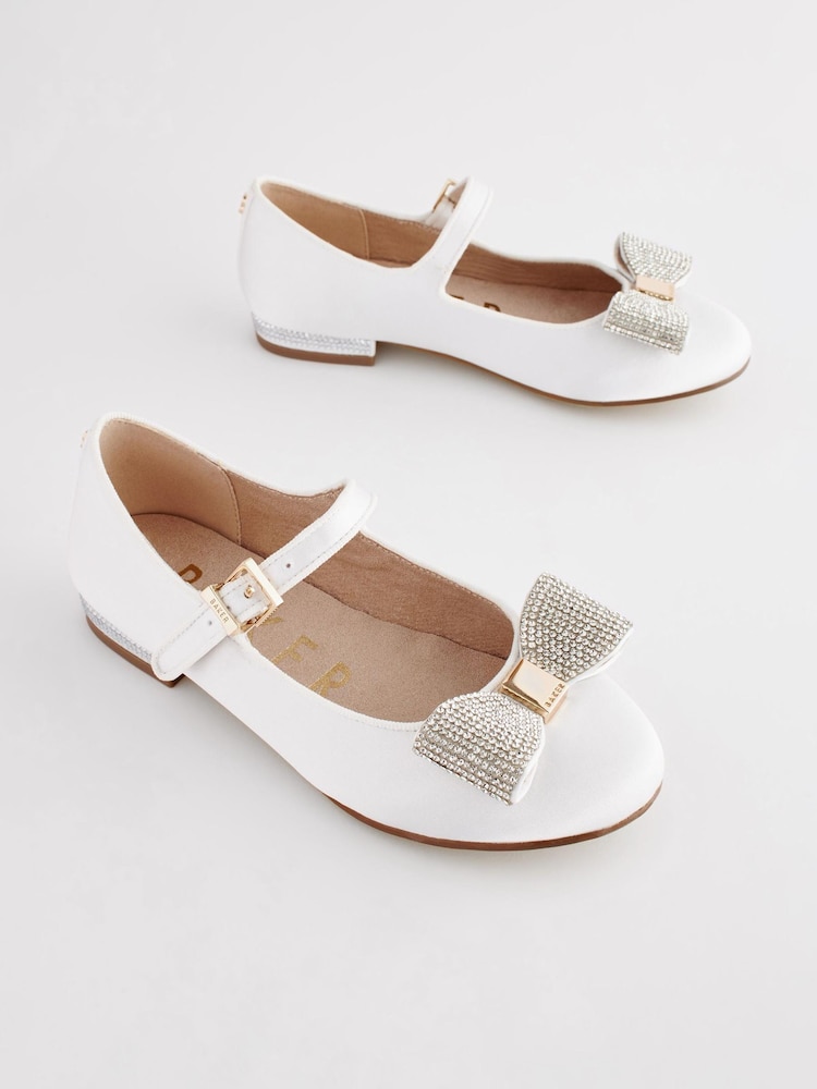 Baker by Ted Baker Girls Ivory Satin Shoes with Diamanté Bow - Image 1 of 6