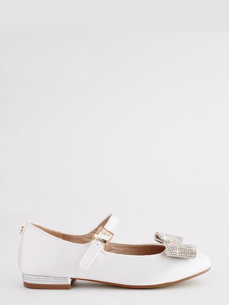 Baker by Ted Baker Girls Ivory Satin Shoes with Diamanté Bow - Image 2 of 6