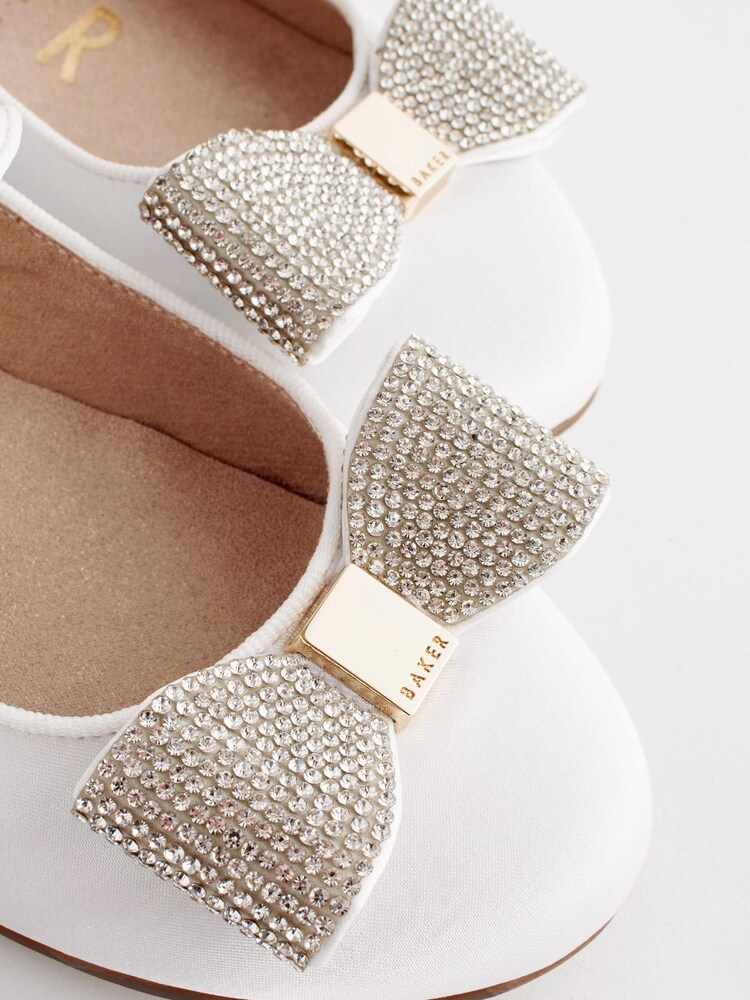 Baker by Ted Baker Girls Ivory Satin Shoes with Diamanté Bow - Image 6 of 6