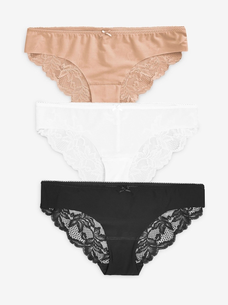 Negro/blanco/nude - Pack de 3 braguitas con diseño que no se marca y parte posterior de encaje - Imagen 1 de 4