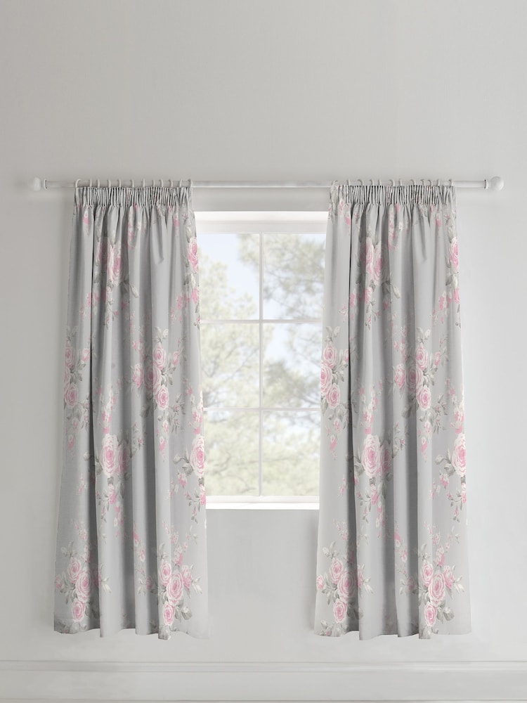 Catherine Lansfield Grey Canterbury Floral Pencil Pleat Curtains - Image 1 of 2 Catherine Lansfield Grey Canterbury Floral Pencil Pleat Curtains - Image 1 of 2