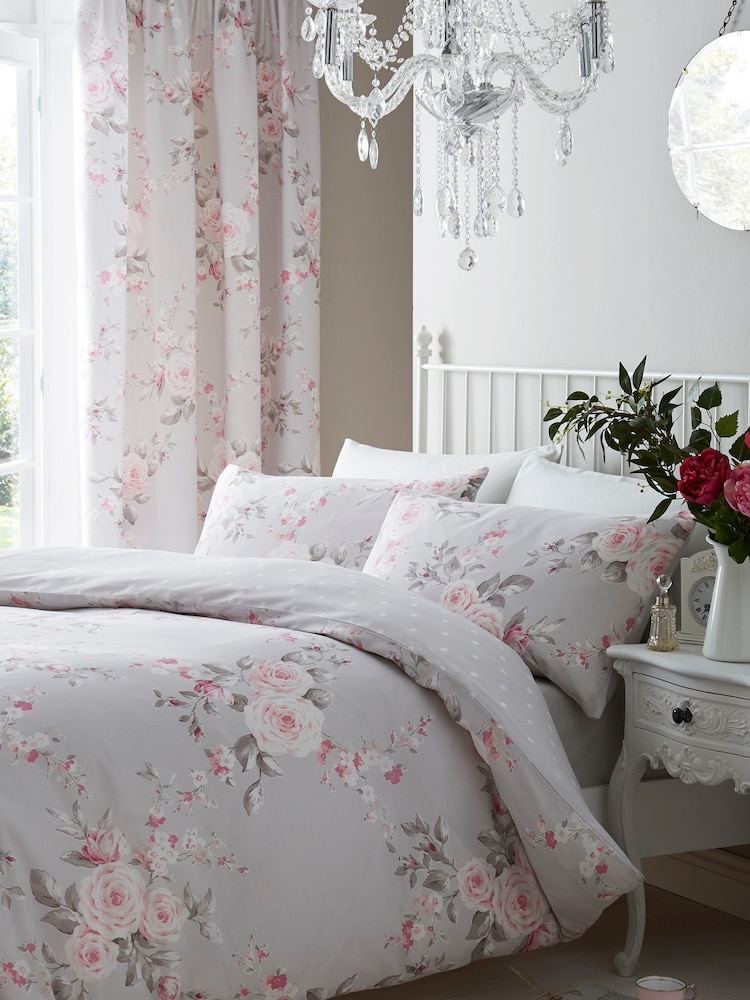 Catherine Lansfield Grey Canterbury Floral Pencil Pleat Curtains - Image 2 of 2 Catherine Lansfield Grey Canterbury Floral Pencil Pleat Curtains - Image 2 of 2