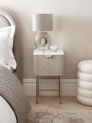 Light Grey Valencia Marble and Mango Wood 1 Drawer Slim Bedside Table - Image 2 of 11