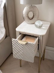 Light Grey Valencia Marble and Mango Wood 1 Drawer Slim Bedside Table - Image 3 of 11
