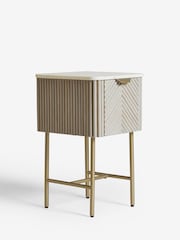 Light Grey Valencia Marble and Mango Wood 1 Drawer Slim Bedside Table - Image 6 of 11