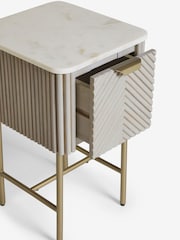 Light Grey Valencia Marble and Mango Wood 1 Drawer Slim Bedside Table - Image 9 of 11