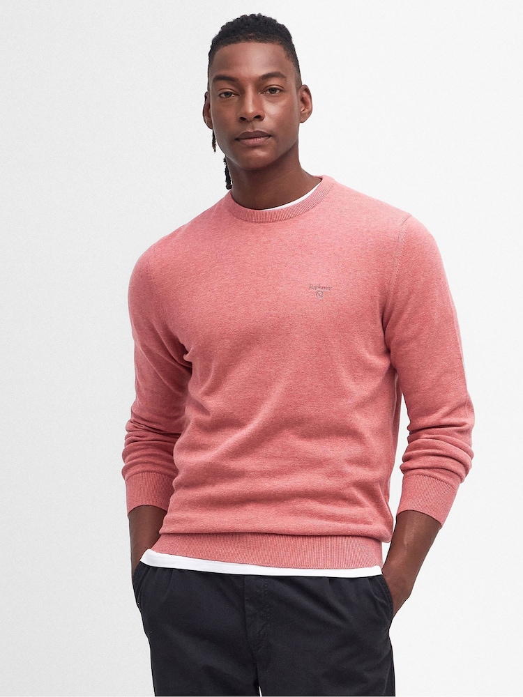 Barbour® Pink Mens Pima Crew Neck Cotton Jumper - Image 1 of 6