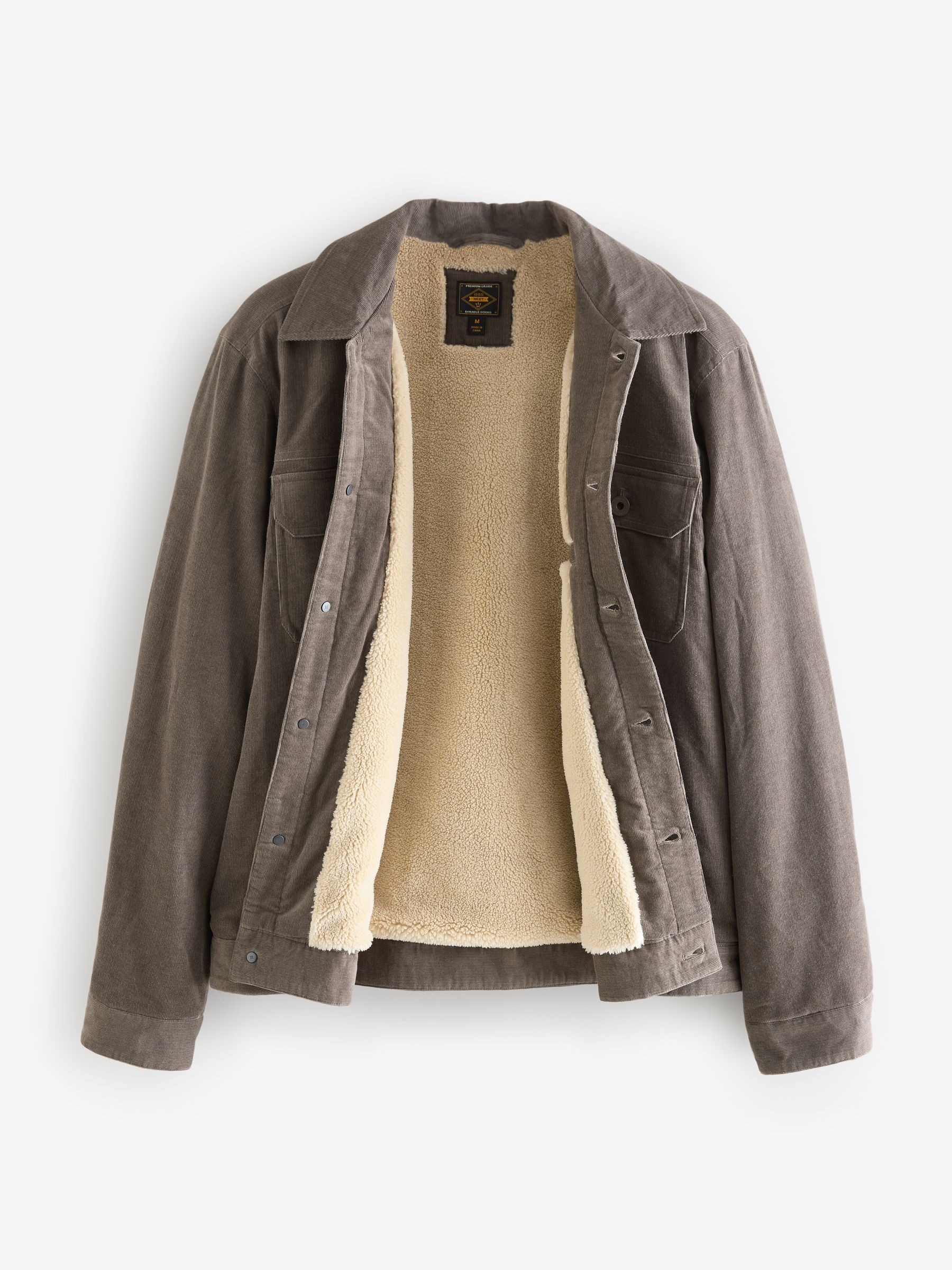 Buy Dark Natural Corduroy Borg Lined Trucker Jacket from the Next