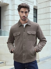 Dark Natural Corduroy Borg Lined Trucker Jacket - Image 5 of 14