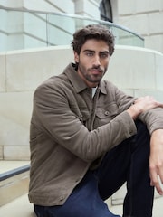Dark Natural Corduroy Borg Lined Trucker Jacket - Image 6 of 14