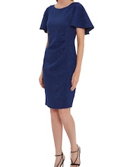 Gina Bacconi Blue Sahar Embossed Floral Jacquard Dress - Image 3 of 5