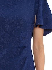 Gina Bacconi Blue Sahar Embossed Floral Jacquard Dress - Image 4 of 5