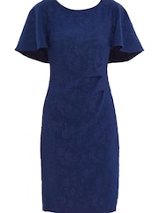 Gina Bacconi Blue Sahar Embossed Floral Jacquard Dress - Image 5 of 5