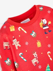 JoJo Maman Bébé Red Kids' Christmas Print Jersey Pyjamas - Image 11 of 11