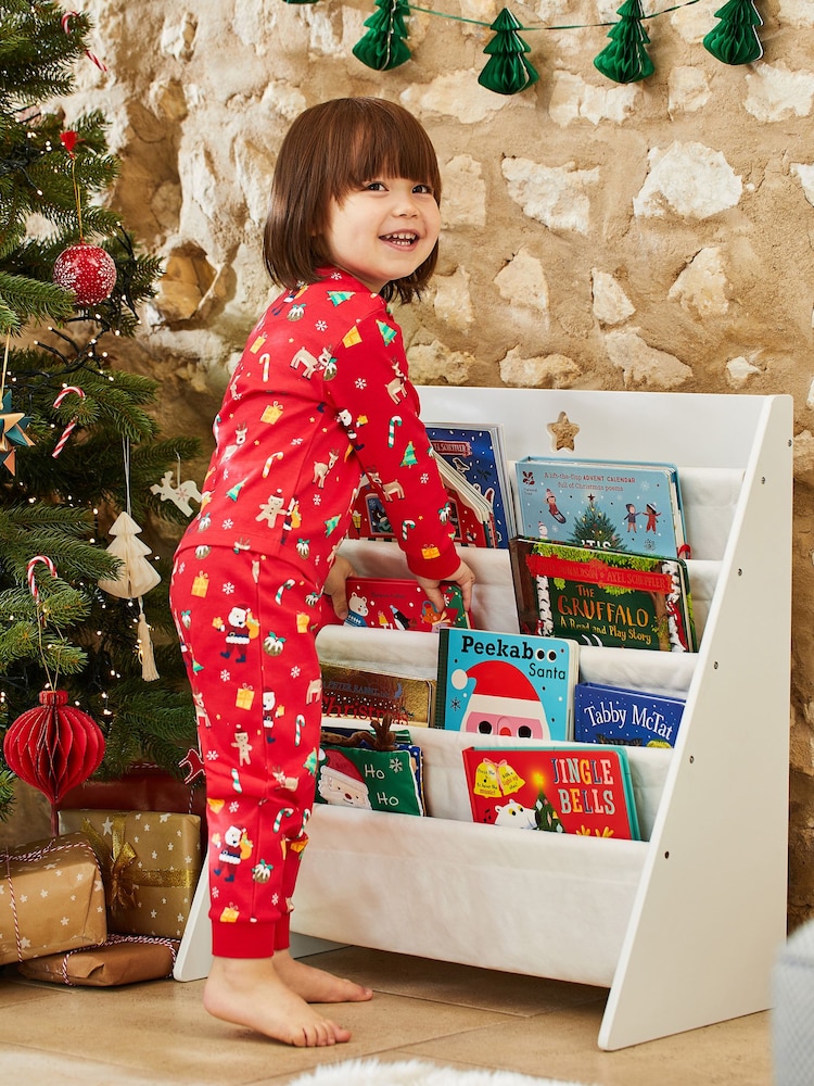 JoJo Maman Bébé Red Kids' Christmas Print Jersey Pyjamas - Image 2 of 11